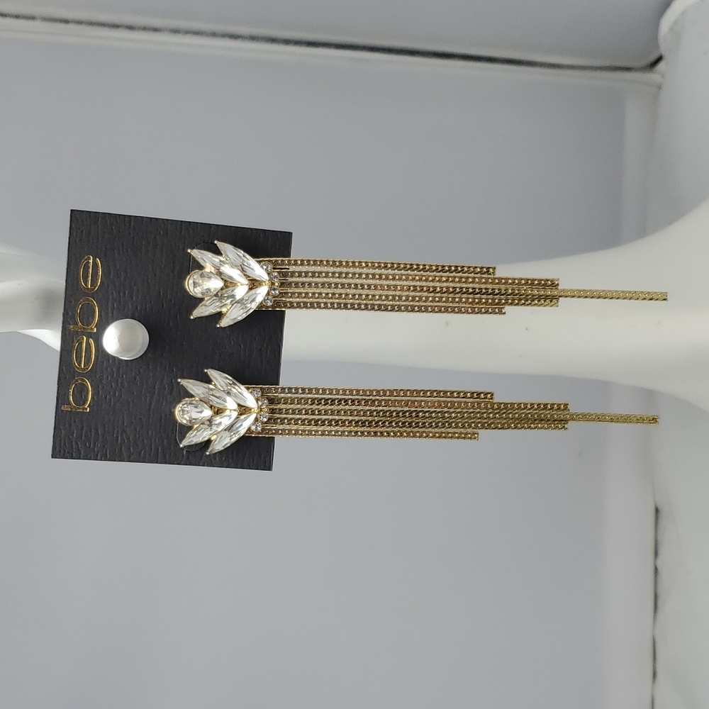 Bebe rhinestone gold chain dangle earrings